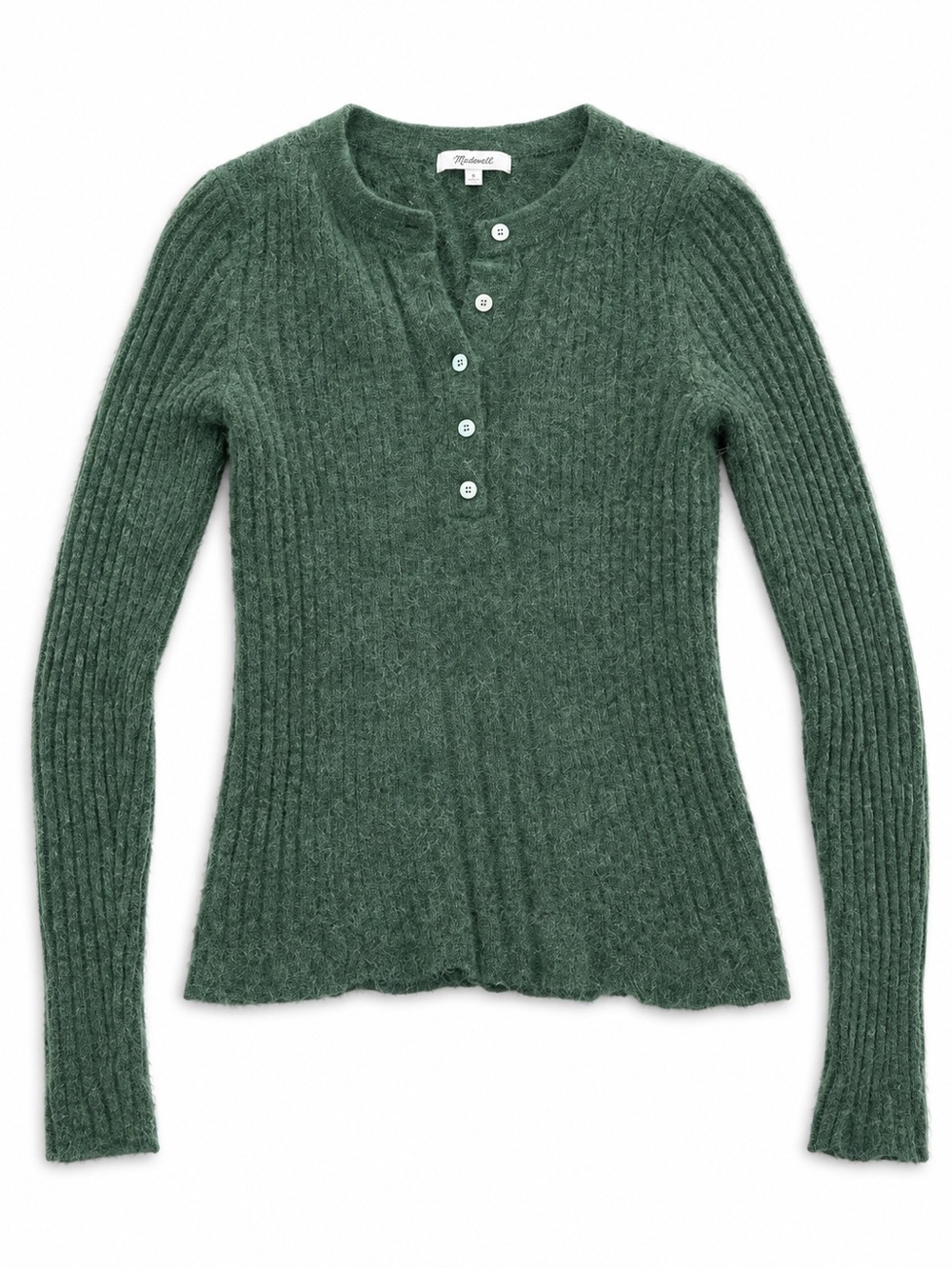 Madewell Forest Green Alpaca Blend Ribbed Henley Sweater
